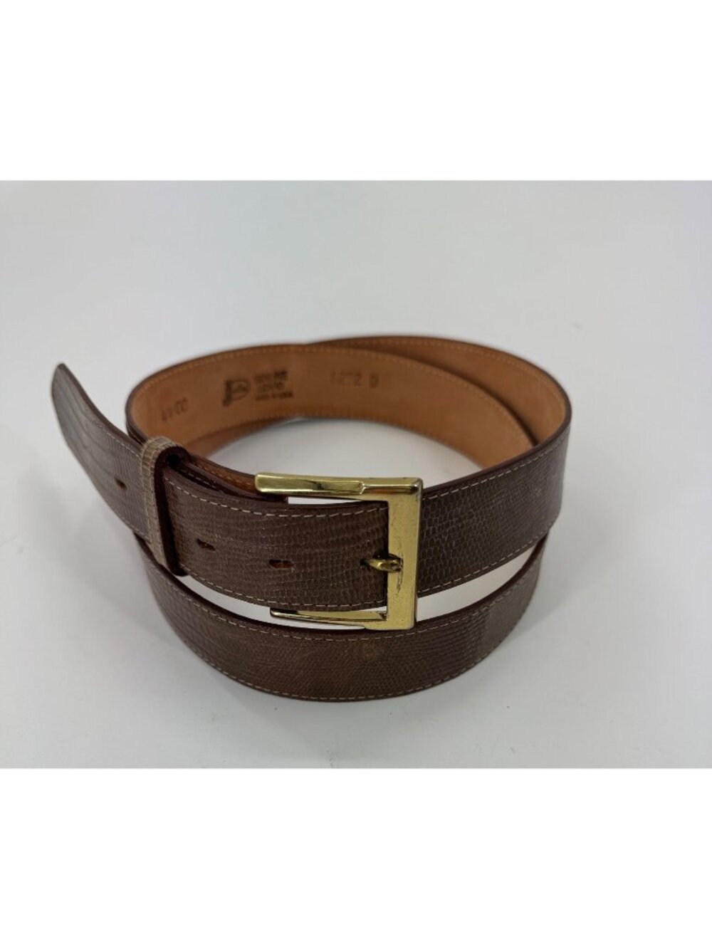 Justin Mens Genuine Lizard Leather Belt Brown Size 44 With Gold-Tone Buckle Made - Picture 8 of 8